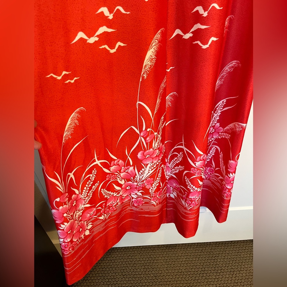 Vntg 70's Ja-Na of Hawaii Red and white floral maxi dress Retro Tropical sz 12 - Picture 3 of 12
